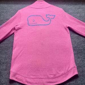 Vineyard Vines Women's XS Pink Funnel Neck Pullover Blue Whale Logo Preppy Beach